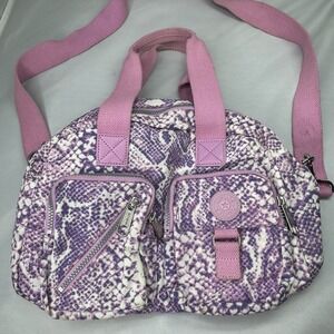 Kipling Defea Convertible Shoulder Bag Handbag Pink Animal Print Zipper Closure